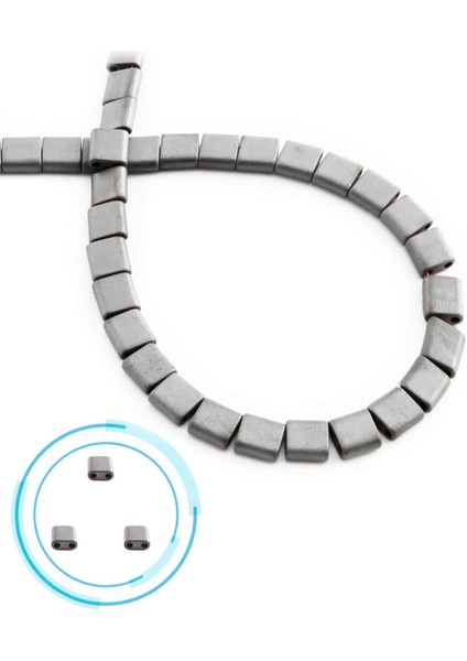 Hematit Doğal Taş Mat Gri Kare Kesim Çift Delikli 6X6MM Dizi