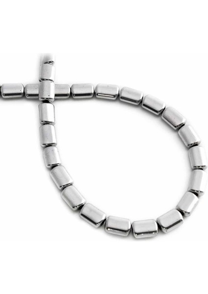 Hematit Doğal Taş Parlak Gümüş Silindir Kesim 6X8MM Dizi