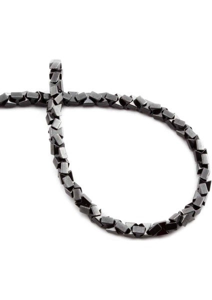 Hematit Doğal Taş Parlak Füme Fiyon Kesim 4X4MM Dizi