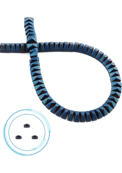 Hematit Doğal Taş Mat Mavi Piramit Kesim Çift Delikli 6X3MM Dizi