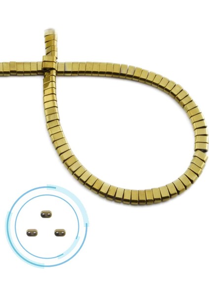 Hematit Doğal Taş Parlak Gold Çift Delikli 4X2MM Dizi