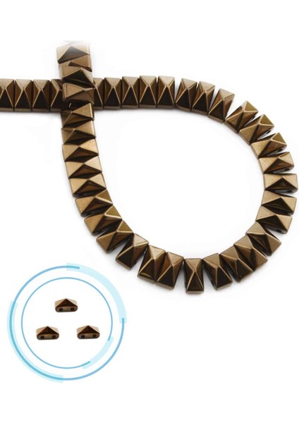 Hematit Doğal Taş Parlak Kahverengi Piramit Kesim Çift Delikli 8X4MM Dizi
