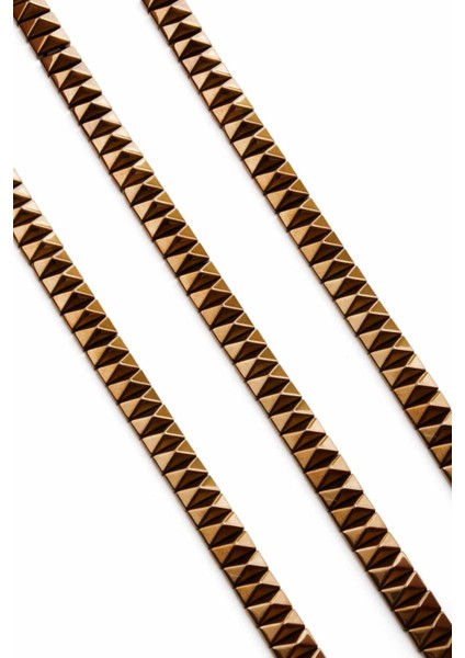 Hematit Doğal Taş Parlak Kahverengi Piramit Kesim Çift Delikli 8X4MM Dizi