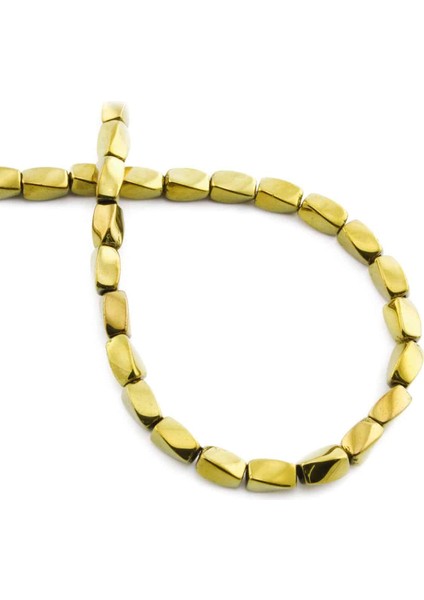 Hematit Doğal Taş Parlak Gold Burgulu Dikdörtgen Kesim 5X8MM Dizi