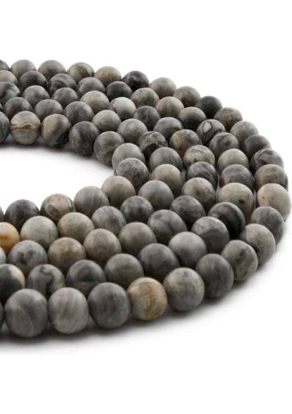 Gri Jasper Doğal Taş Parlak Küre Kesim 8mm Dizi