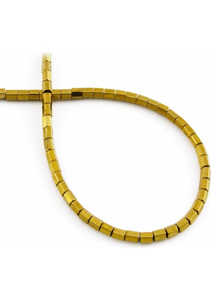Hematit Doğal Taş Parlak Gold Beşgen Silindir Kesim 3X3MM Dizi