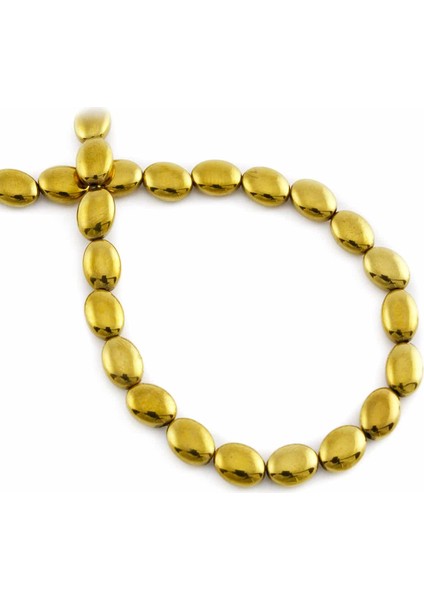Hematit Doğal Taş Parlak Gold Bombeli Oval Kesim 6X8MM Dizi