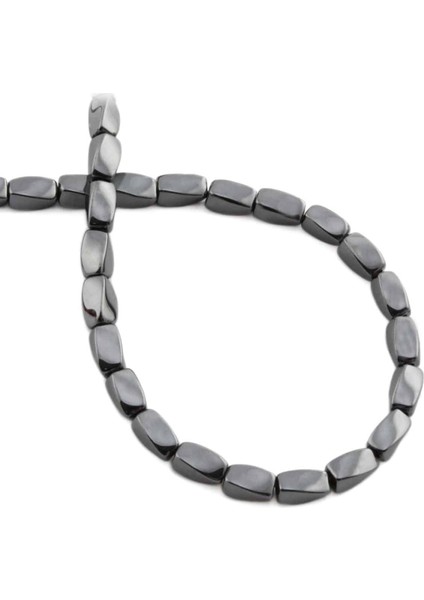 Hematit Doğal Taş Parlak Füme Burgulu Dikdörtgen Kesim 5X8MM Dizi