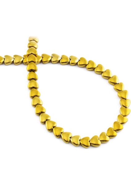 Hematit Doğal Taş Parlak Gold Kalp Kesim 6mm Dizi