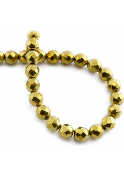 Hematit Doğal Taş Parlak Gold Faset Kesim 8X8MM Dizi
