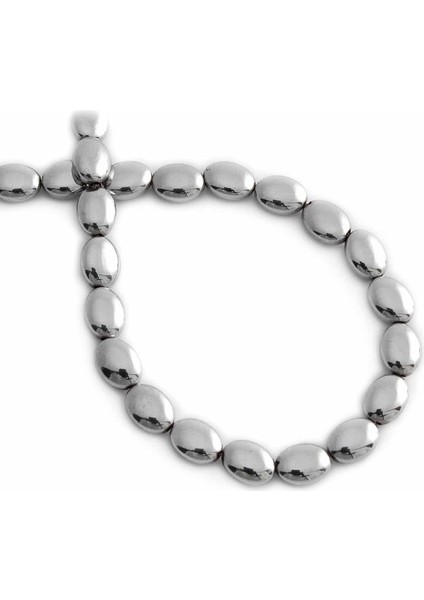 Hematit Doğal Taş Parlak Gümüş Bombeli Oval Kesim 6X8MM Dizi