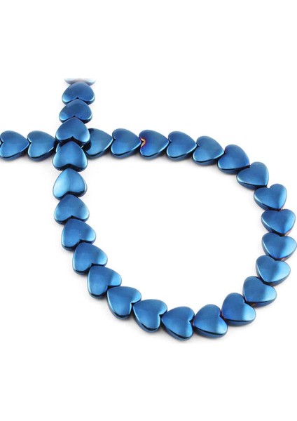 Hematit Doğal Taş Parlak Mavi Kalp Kesim 8mm Dizi