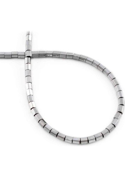 Hematit Doğal Taş Parlak Gümüş Beşgen Silindir Kesim 3X3MM Dizi