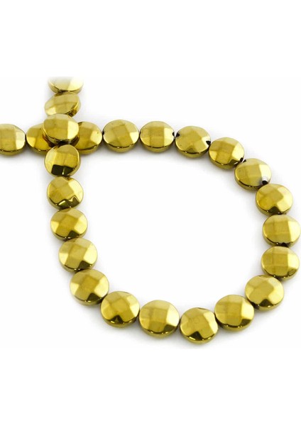 Hematit Doğal Taş Parlak Gold Yuvarlak Bombeli Faset Kesim 8mm Dizi