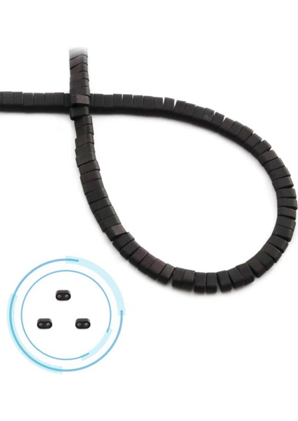 Hematit Doğal Taş Mat Siyah Çift Delikli 4X2MM Dizi