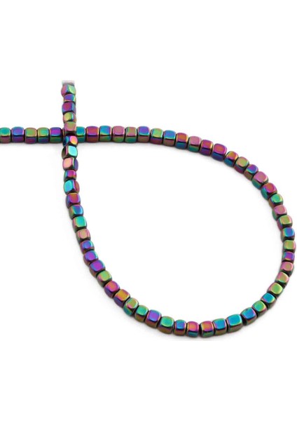 Hematit Doğal Taş Parlak Gökkuşağı Kare Kesim 3X3MM Dizi