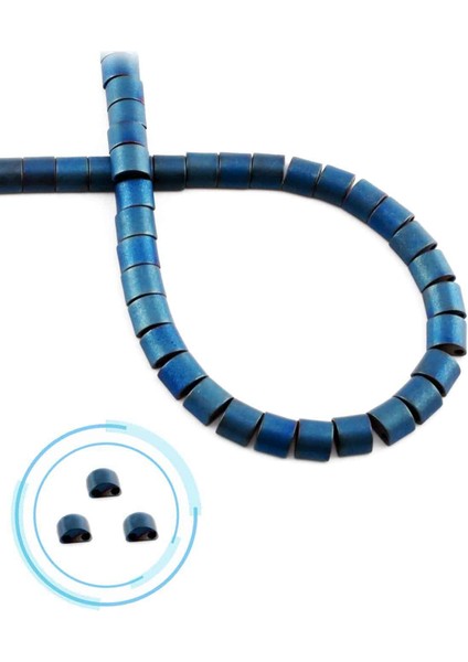 Hematit Doğal Taş Mat Mavi Piramit Kare Kesim Çift Delikli 6X6MM Dizi