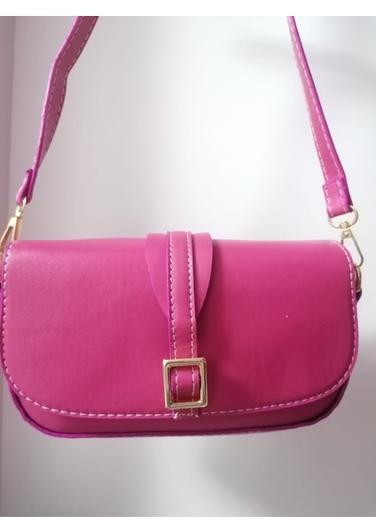 Pink Bijuteri Kadın Ayarlanabilir Renkli Suni Derili Gold Toka Detaylı Clutch Mini Baget Çapraz Omuz Çanta