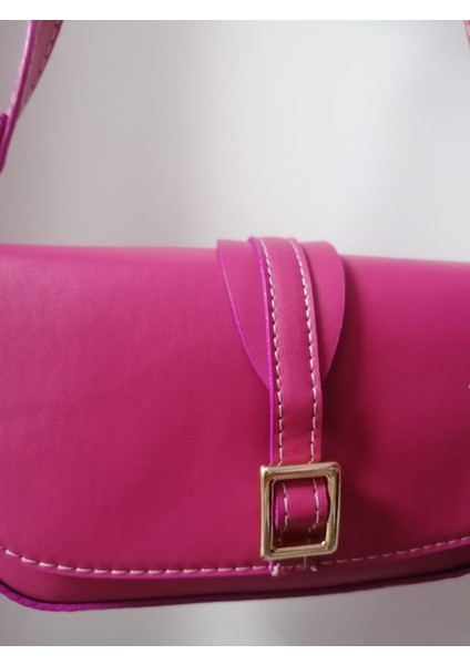 Pink Bijuteri Kadın Ayarlanabilir Renkli Suni Derili Gold Toka Detaylı Clutch Mini Baget Çapraz Omuz Çanta