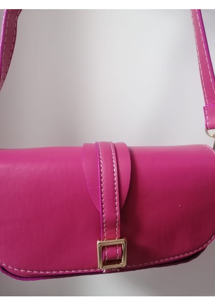 Pink Bijuteri Kadın Ayarlanabilir Renkli Suni Derili Gold Toka Detaylı Clutch Mini Baget Çapraz Omuz Çanta