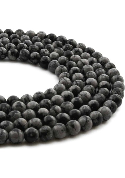 Karlı Obsidyen Doğal Taş Parlak Küre Kesim 6mm Dizi