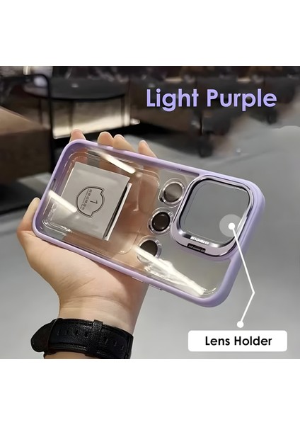 Apple iPhone 15 Pro Uyumlu Kamera Çerçeve Koruma Kapaklı Stantlı Kılıf + Lens Koruma