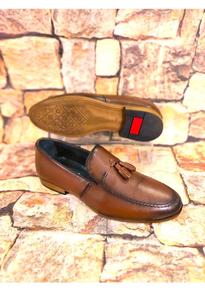 1305 Erkek Taba Püsküllü Klasik Babet Ayakkabı