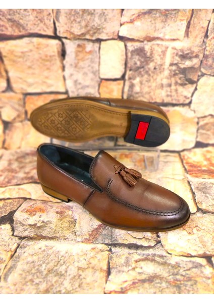 1305 Erkek Taba Püsküllü Klasik Babet Ayakkabı modelleri