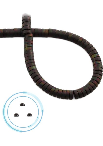 Hematit Doğal Taş Mat Siyah Gökkuşağı Bombeli Kesim Çift Delikli 6X2MM Dizi