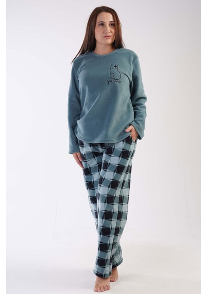 Kadın Polar Büyük Beden Uzun Kol Pijama Takım