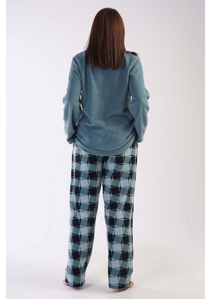 Kadın Polar Büyük Beden Uzun Kol Pijama Takım