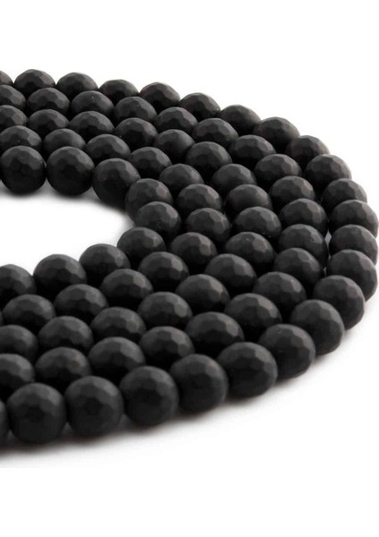 Oniks Doğal Taş Mat Siyah Küre Faset Kesim 8mm Dizi