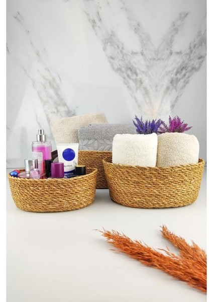 3’lü Hasır Banyo ve Makyaj Organizer Sepeti Oval Düzenleyici Kahverengi - PNL-PH22 S/3 fiyatları