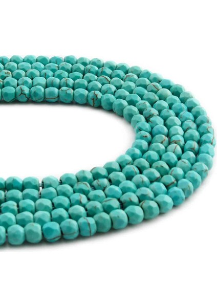 Sıkma Turkuaz Doğal Taş Parlak Küre Faset Kesim 4mm Dizi