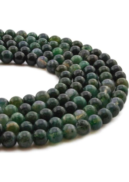 Yosunlu Akik Doğal Taş Parlak Koyu Yeşil Küre Kesim 6mm Dizi