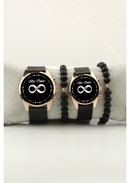 Bir Ömür Sonsuzluk Gold Kasa Bileklik Set Kadın Kol Saati ve Erkek Kol Saati