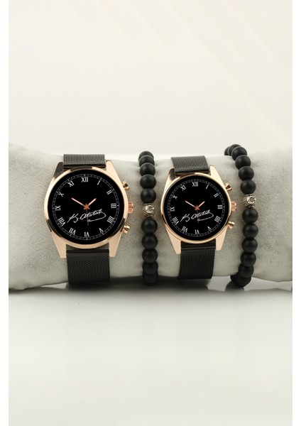 Kemal Atatürk Imzalı Romen Rakam Bileklik Set Kadın Kol Saati ve Erkek Kol Saati