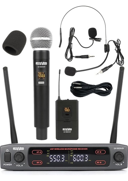 Lv-502EH UHF Dijital 2x30 Kanal Çiftli EL Yaka Headset Telsiz Kablosuz Mikrofon