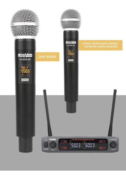 Lv-502EE UHF Dijital 2x30 Kanal Çiftli EL Telsiz Kablosuz Mikrofon