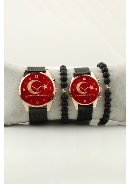 Ne Mutlu Türküm Diyene Sade Gold Bileklik Set Kadın Kol Saati ve Erkek Kol Saati