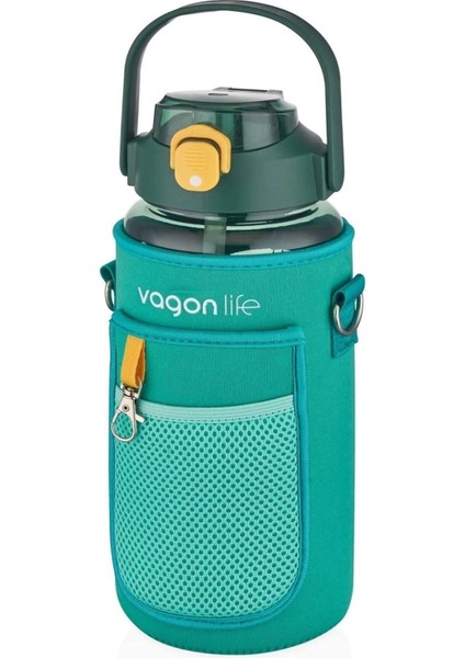 Karma Renk Pipetli Kılıflı Matara 1500 ml Green