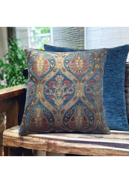 Lale Desenli Açık Mavi Kırlent Kılıfı 45 x 45 Cm -2 Adet