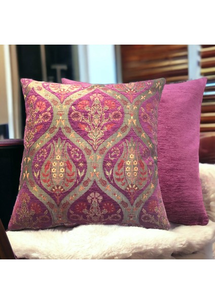 Lale Desenli Mor Kırlent Kılıfı 45 x 45 cm - 2 Adet