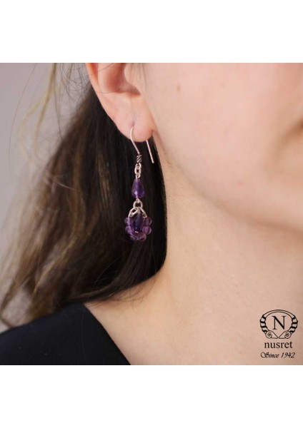 925 Ayar Gümüş Ametist Taşlı Halka Küpe