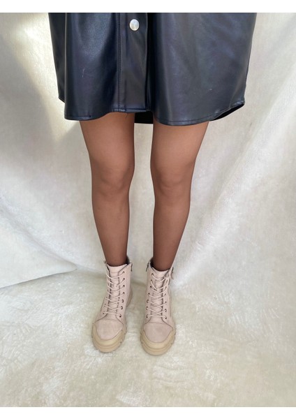 Nubuk Deri Bej Fermuarlı Kadın Bot B8A Bej 40 ST01569-Bej-40