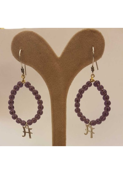 925 Ayar Gümüş Ametist Taşlı Harf Küpe modelleri