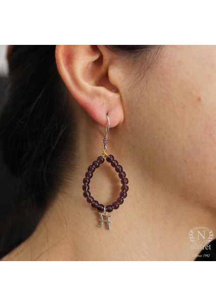 925 Ayar Gümüş Ametist Taşlı Harf Küpe indirimleri