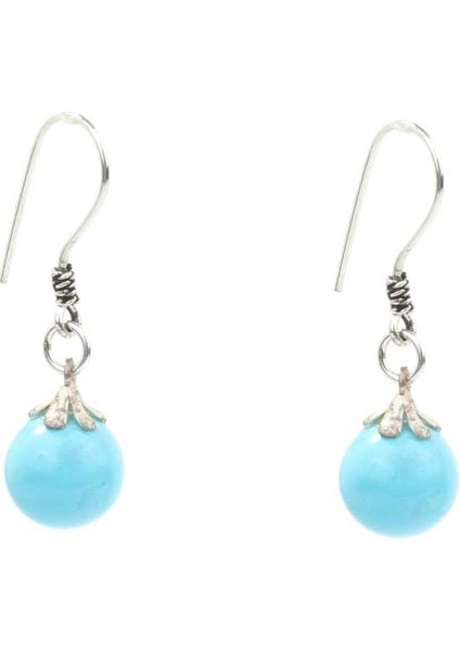 925 Ayar Gümüş Turkuaz Taşlı Sallantılı Küpe