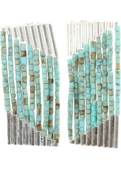 925 Ayar Gümüş 9 Sıra Turkuaz Taşlı Küpe modelleri