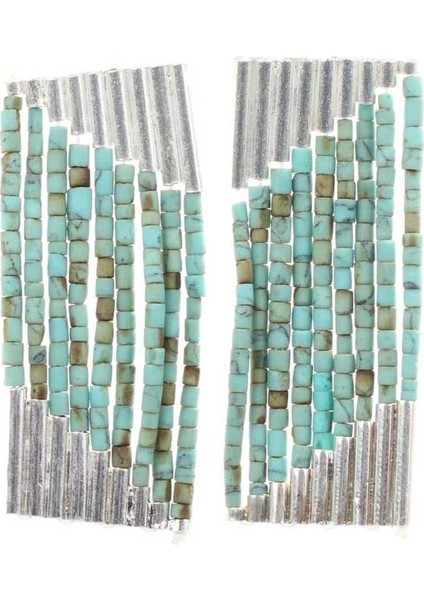 925 Ayar Gümüş 9 Sıra Turkuaz Taşlı Küpe fırsatları